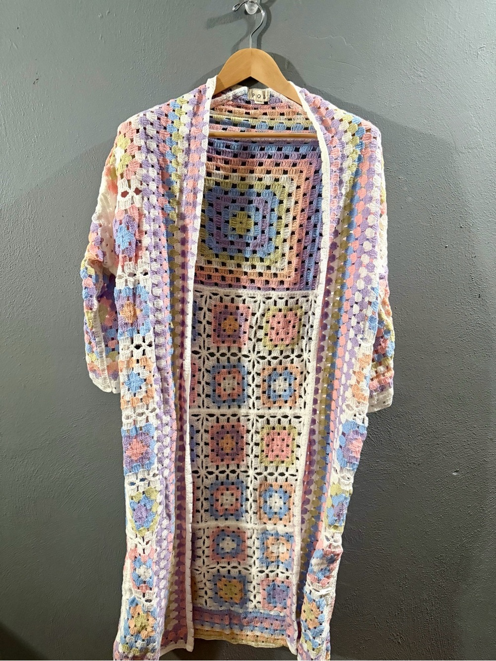 NWOT. POL Pastel Multi Crochet Open Cardigan - Pink, Blue, Yellow, Cream